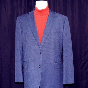 Stafford Travel Year Round Wear Blue Houndstooth Men's Blazer 48-R PRISTINE